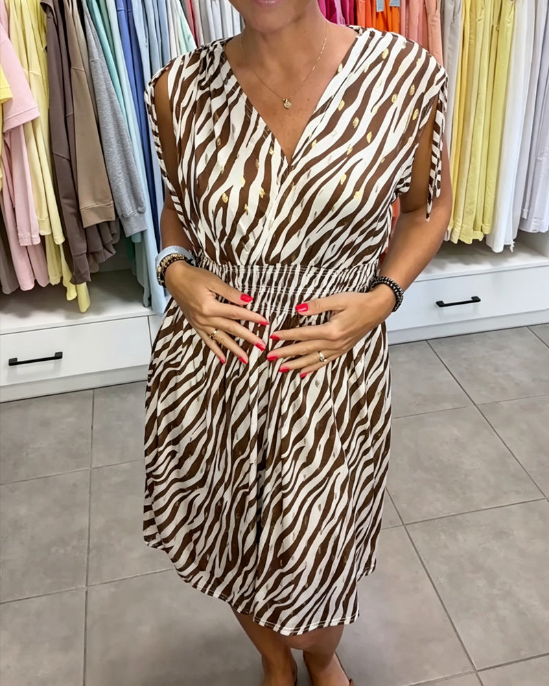 Tie Sleeveless Zebra Dress