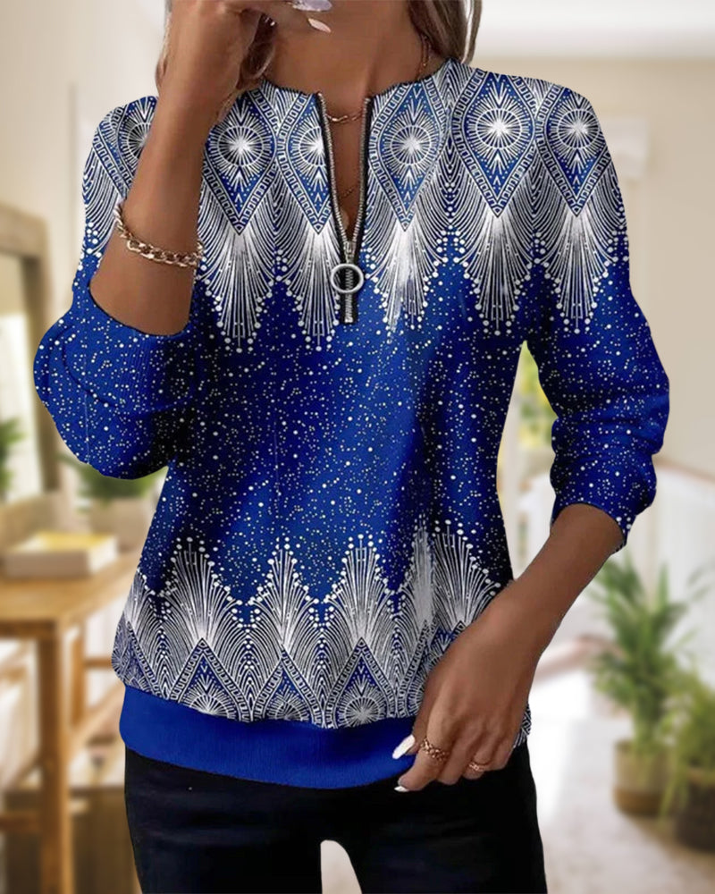 Half-Zip Retro Printed Hoodie