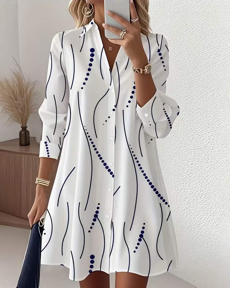 Wavy Lapel Shirt Dress