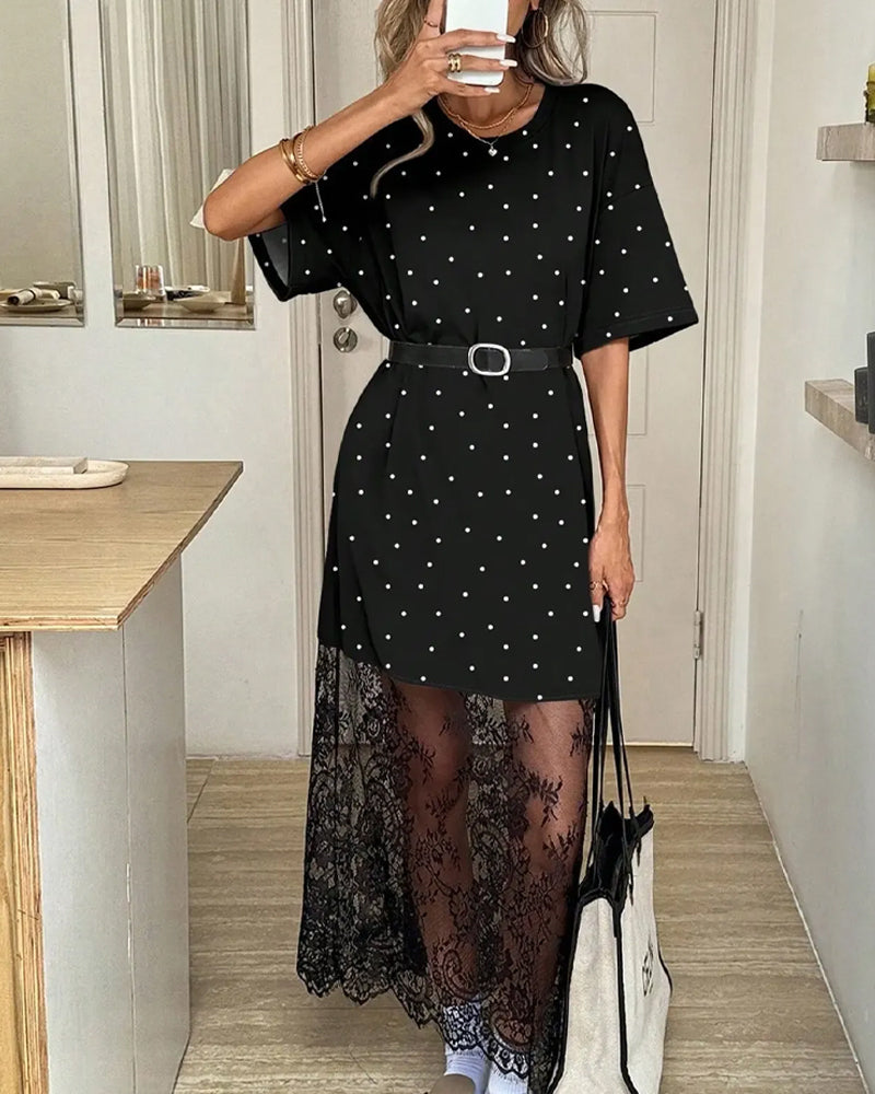 Polka Dot Lace Patchwork Dress