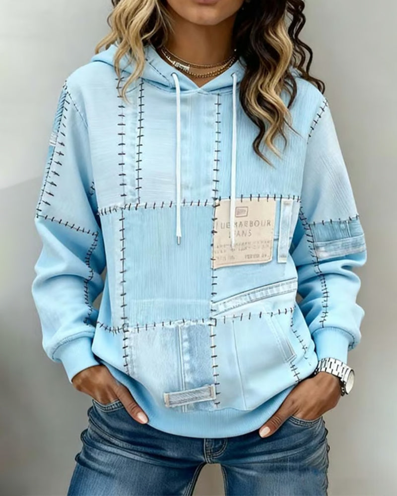 Loose-Fitting Color-Blocked Hoodie