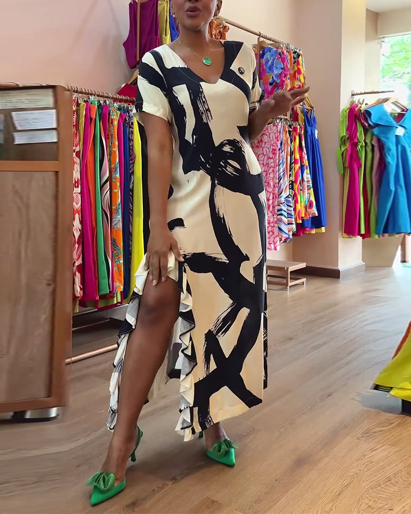 Printed Irregular Hem Dress