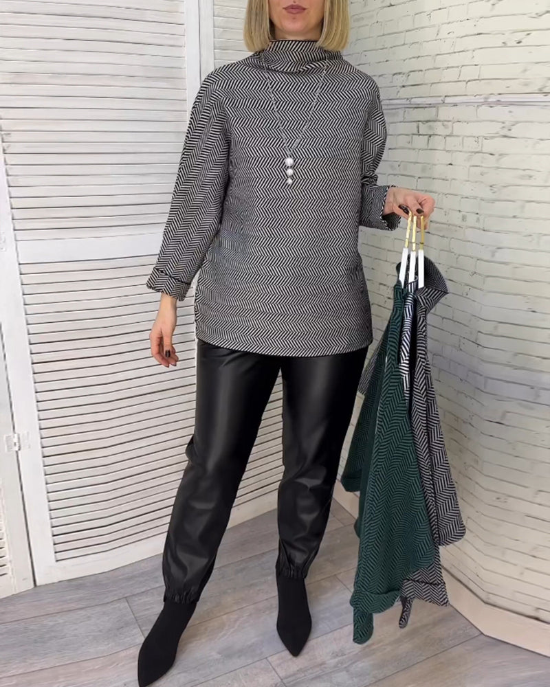 Printed turtleneck casual top