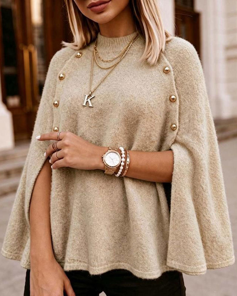 High Neck Buttoned Slit Pullover