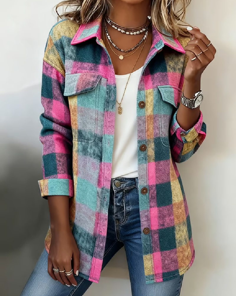 Collared Pocket Plaid Shirt
