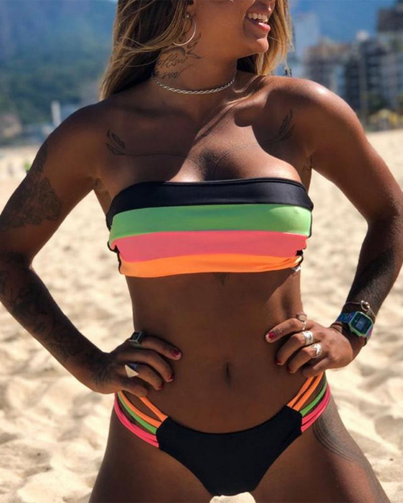 Sexy Color Block Print Bikinis
