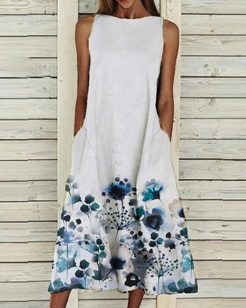 Sleeveless Dress with Floral Print