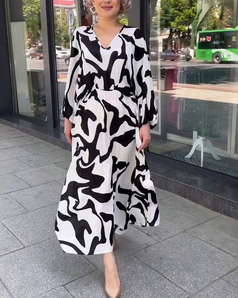 Fashion print elegant long-sleeved dress