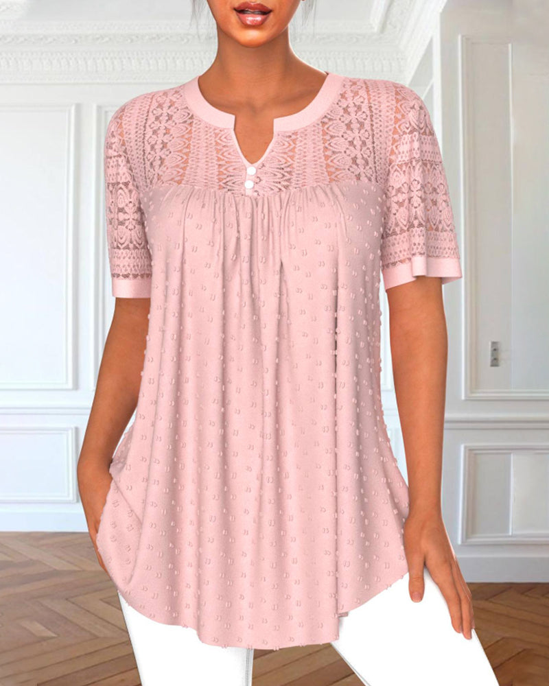 Lace sleeve solid color elegant blouse