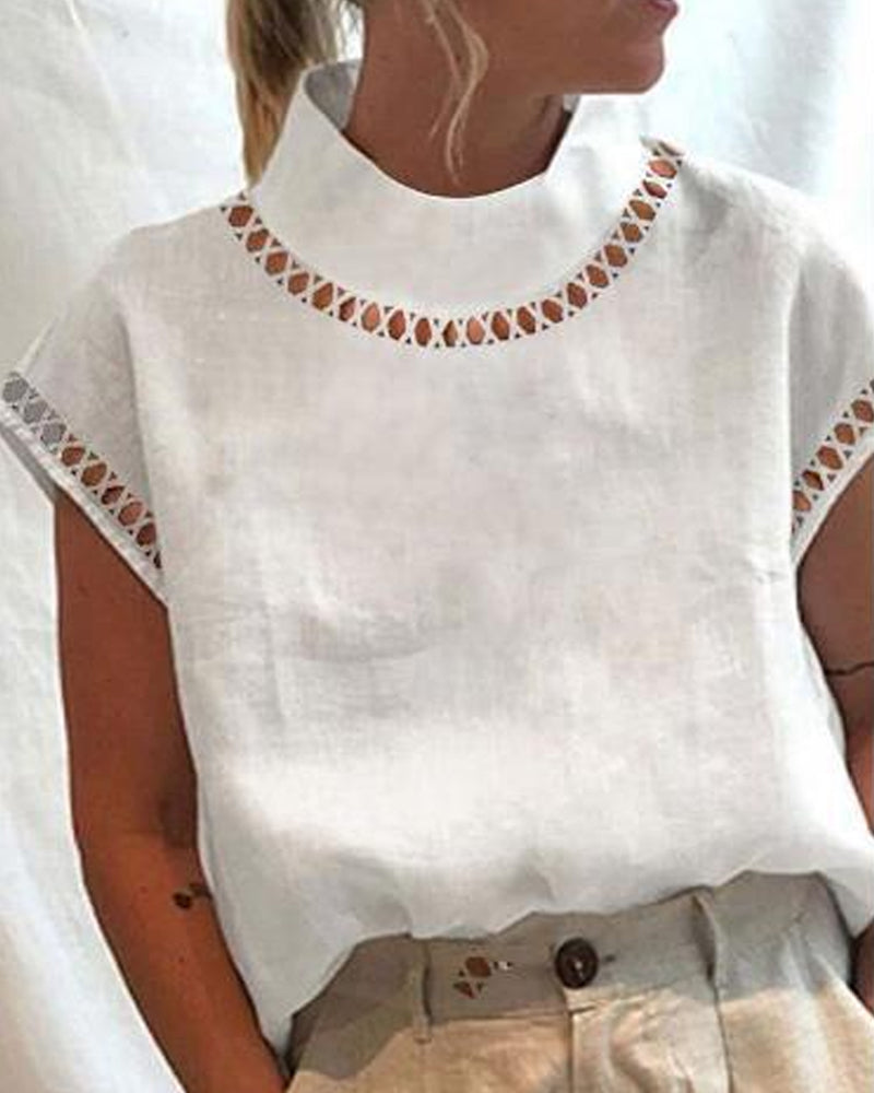 Solid color lace stand collar shirt