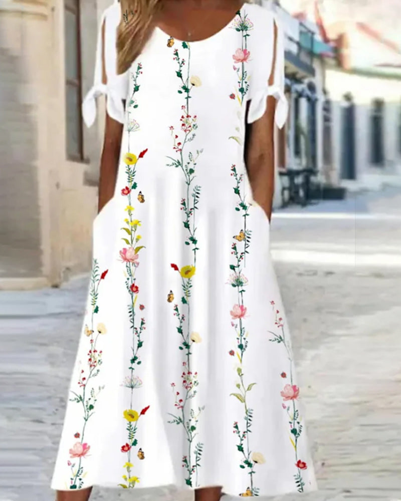 Round Neck Midi Dress with Floral Print