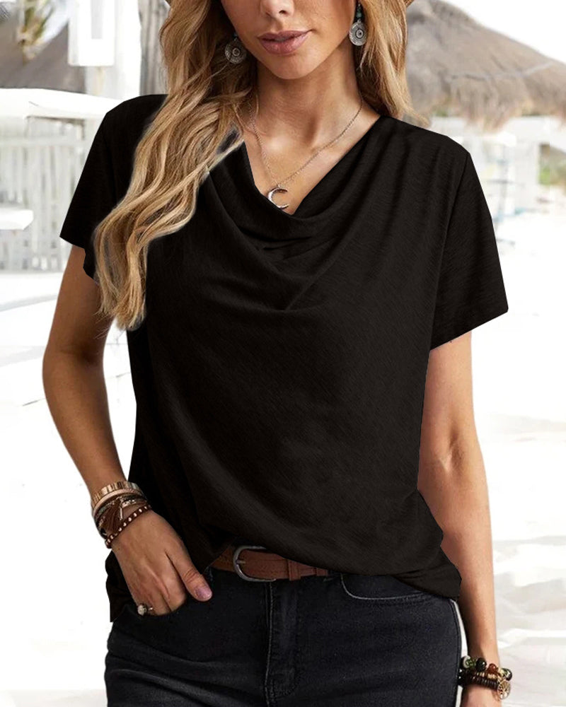 Cowl Neck T-shirt with Short Sleeves