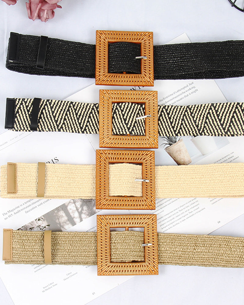 Grass woven ladies elastic belt