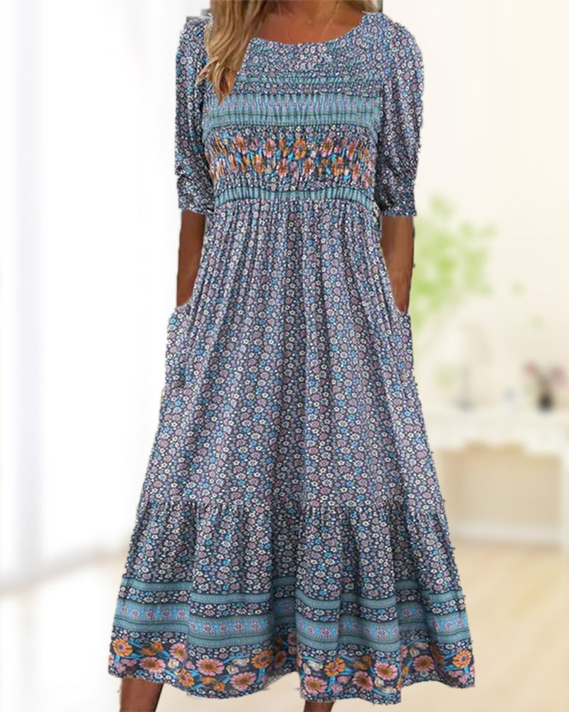 Simple pocket floral dress iktops