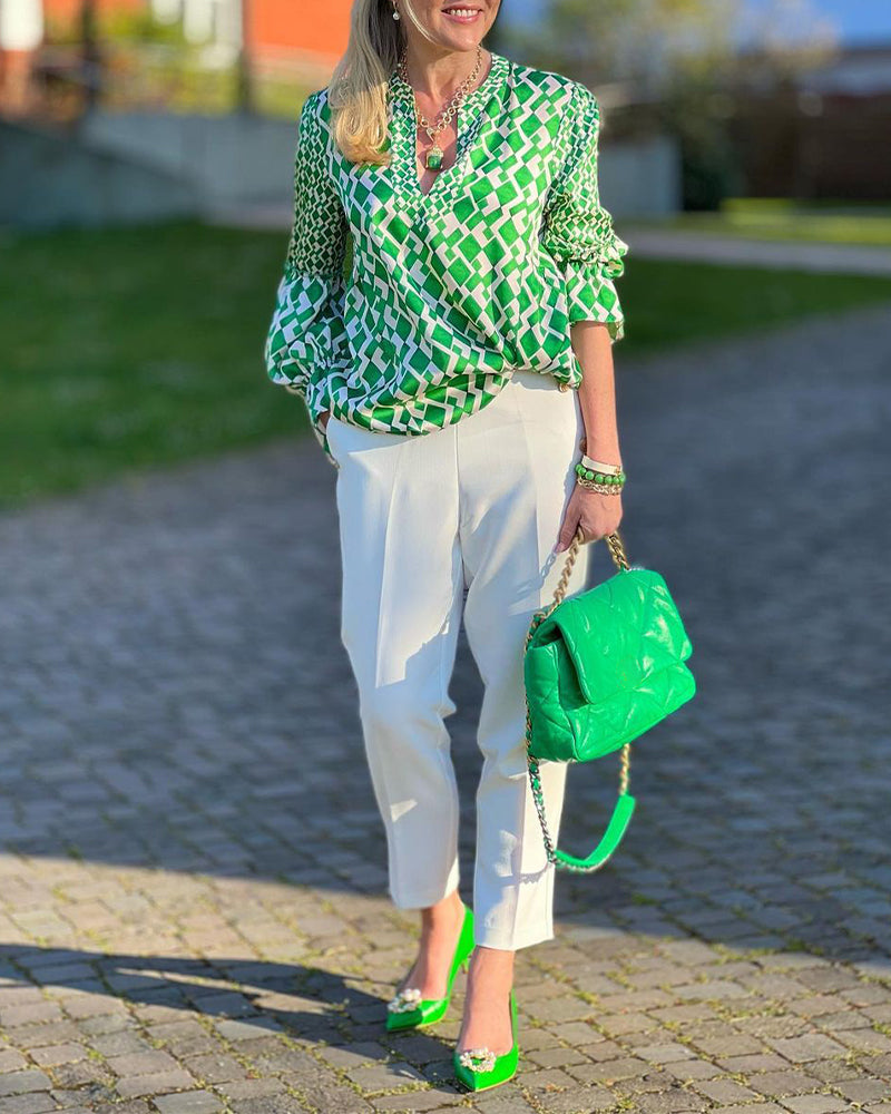 Vneck long sleeve blouse iktops