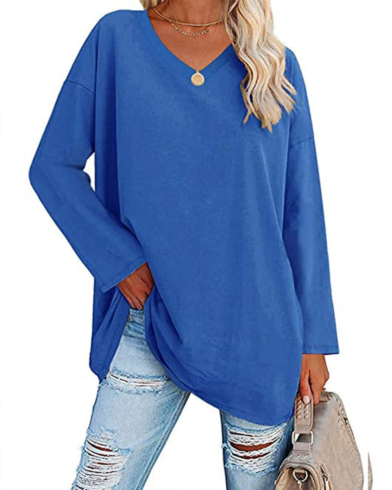 Plain v-neck long-sleeved women's t-shirt
