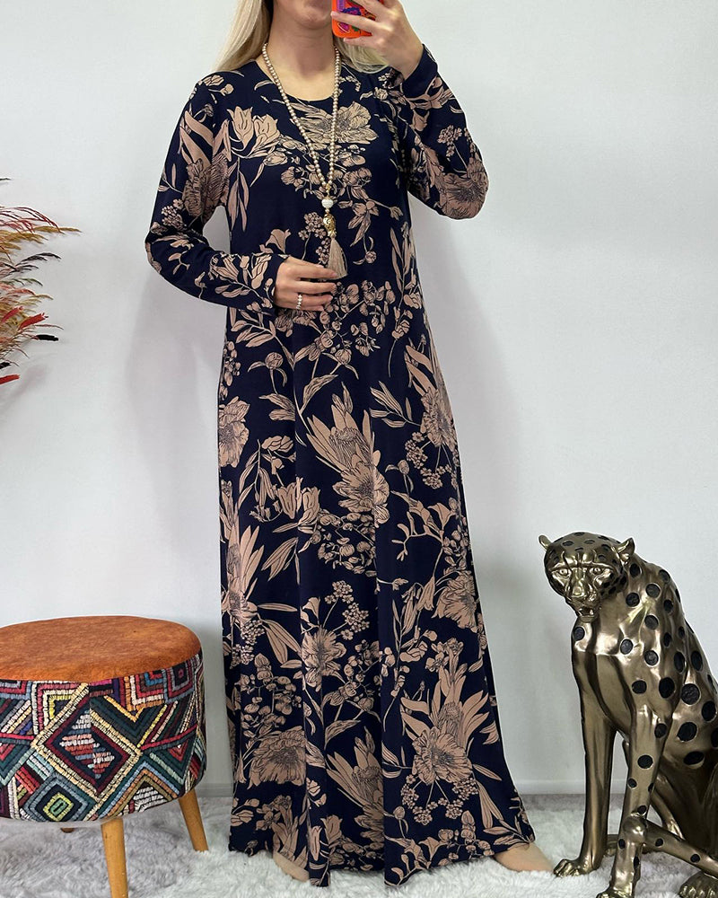 Round neck floral pattern dress