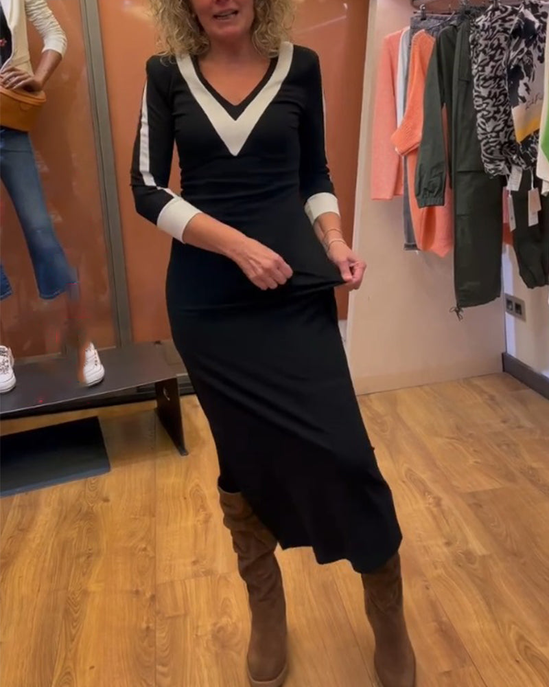 V-neck 3/4 sleeve dress