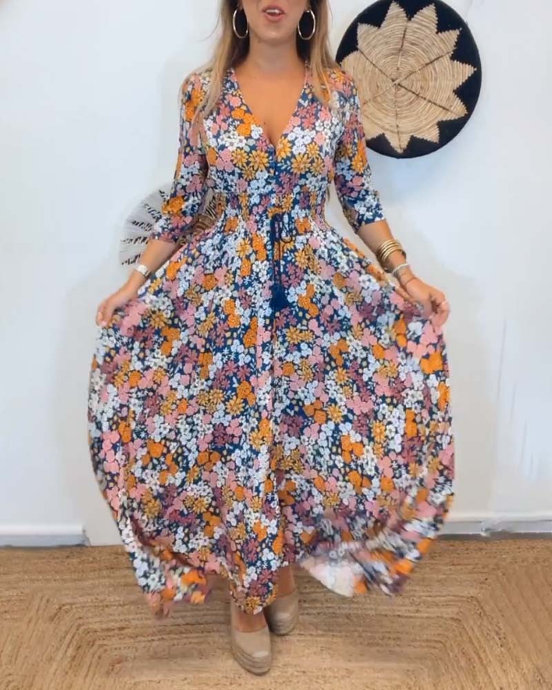 Deep V-neck floral dress