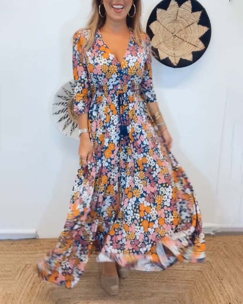 Deep V-neck floral dress