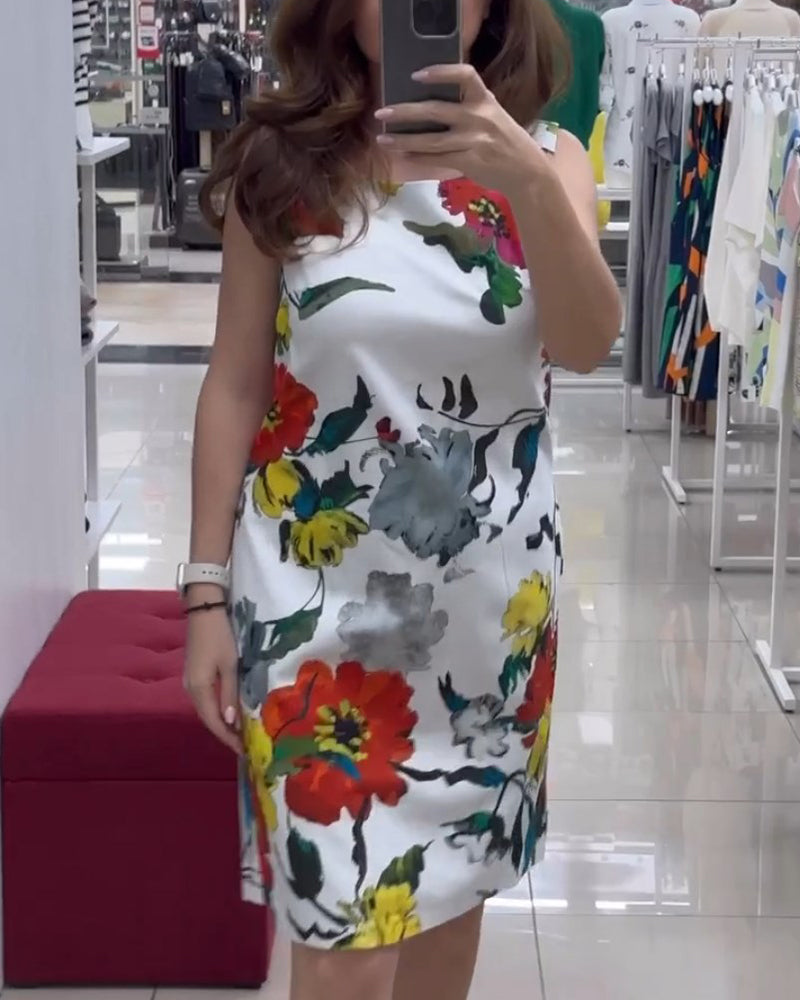 Floral print sleeveless elegant dress