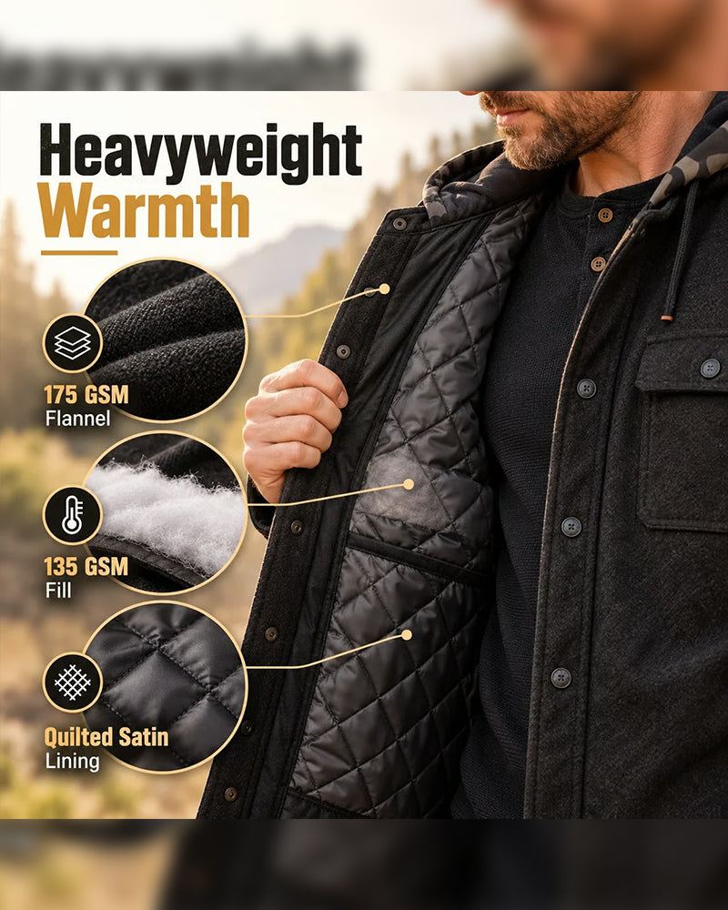 Men's Plaid Hooded Button-Up Coat