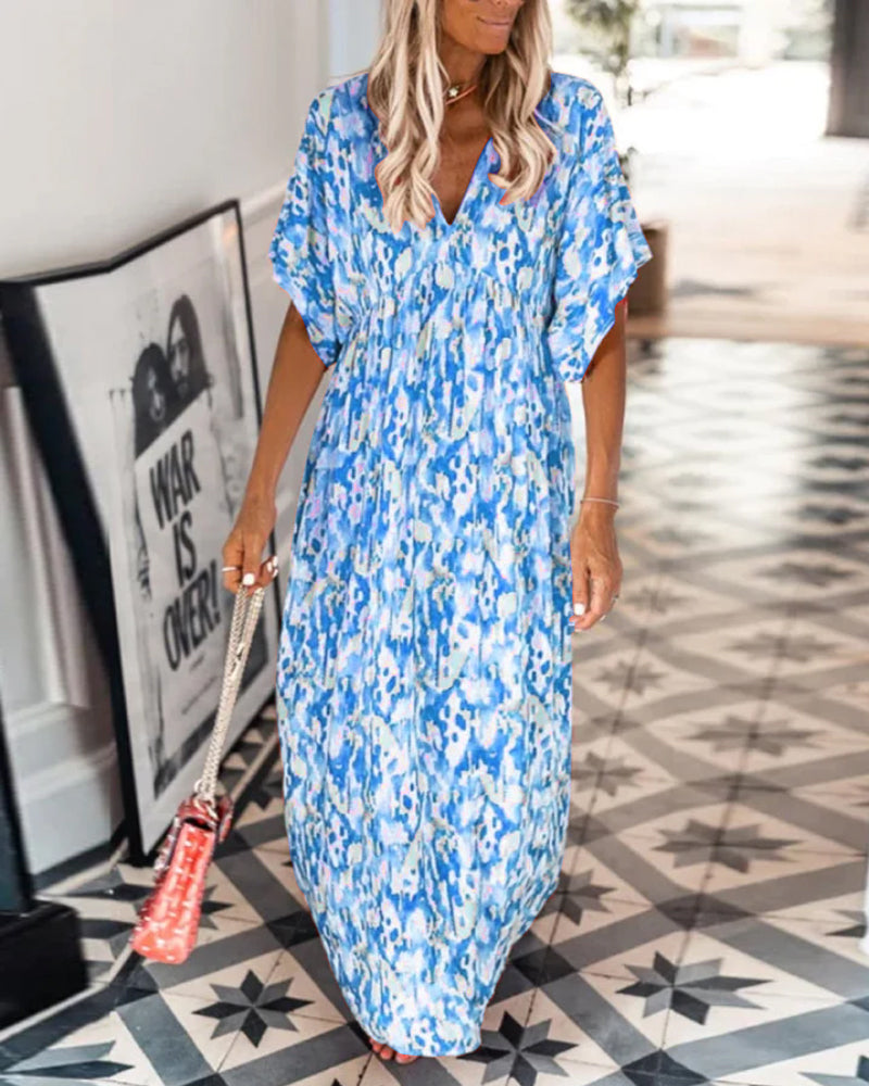 V-neck fashion print short-sleeved dress