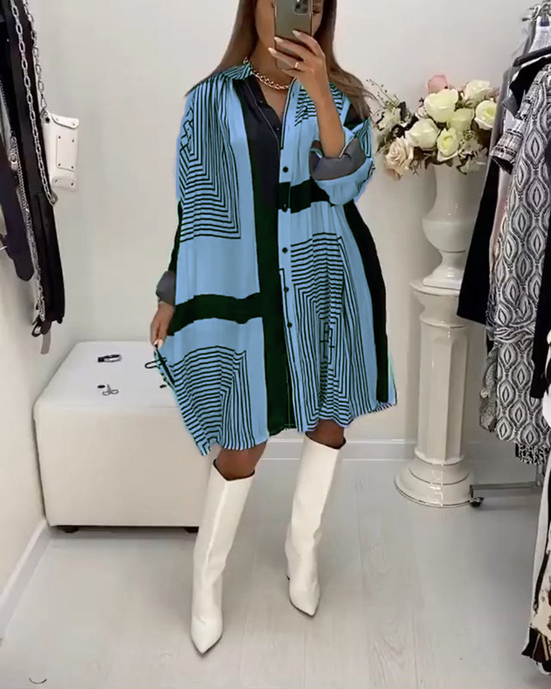 Button printed loose dress