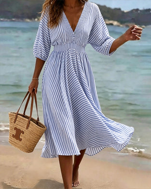 A-Line Striped Half Sleeve Dress