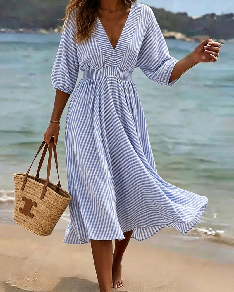 A-Line Striped Half Sleeve Dress