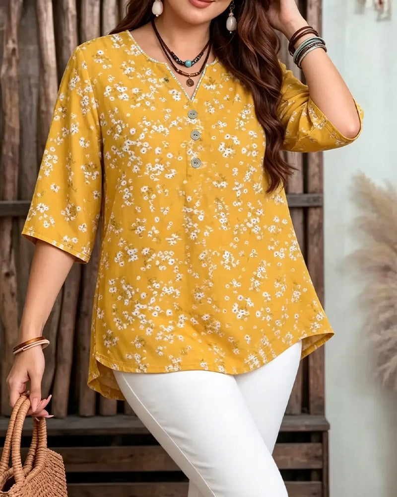 All-Over Print Casual Button Top