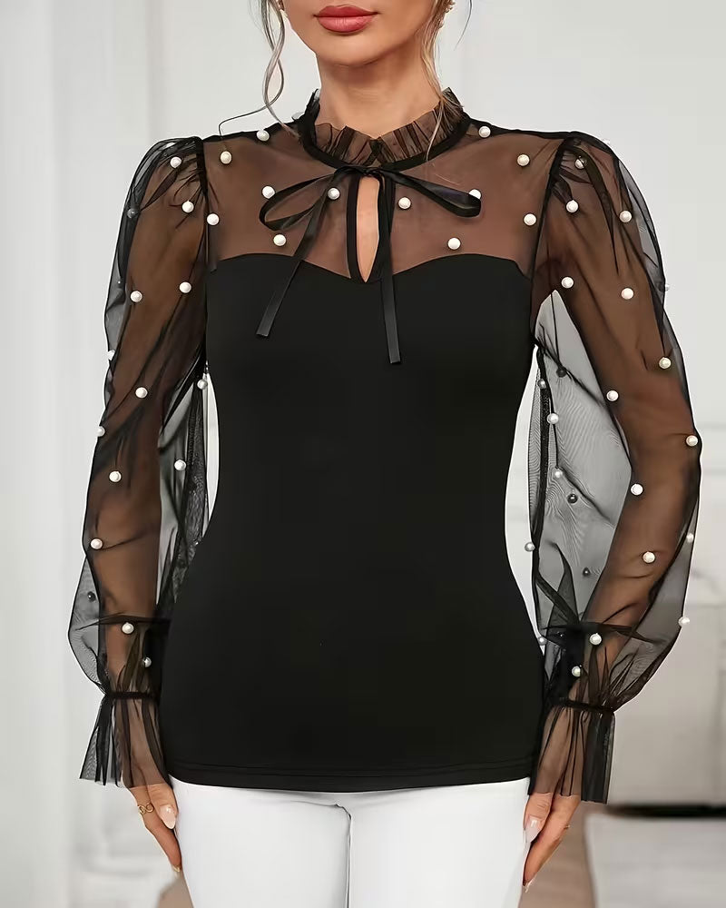 Solid Bubble Sleeve Trendy Blouse