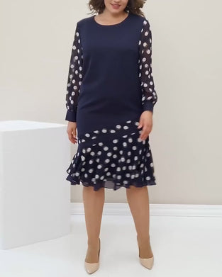 Round Neck Long Sleeve Polka Dot Dress