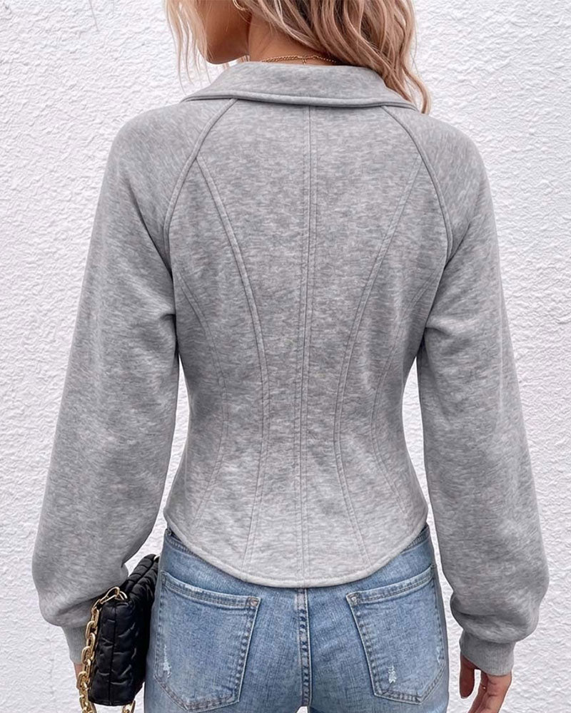 Lapel Zippered Waist Solid Color Coat