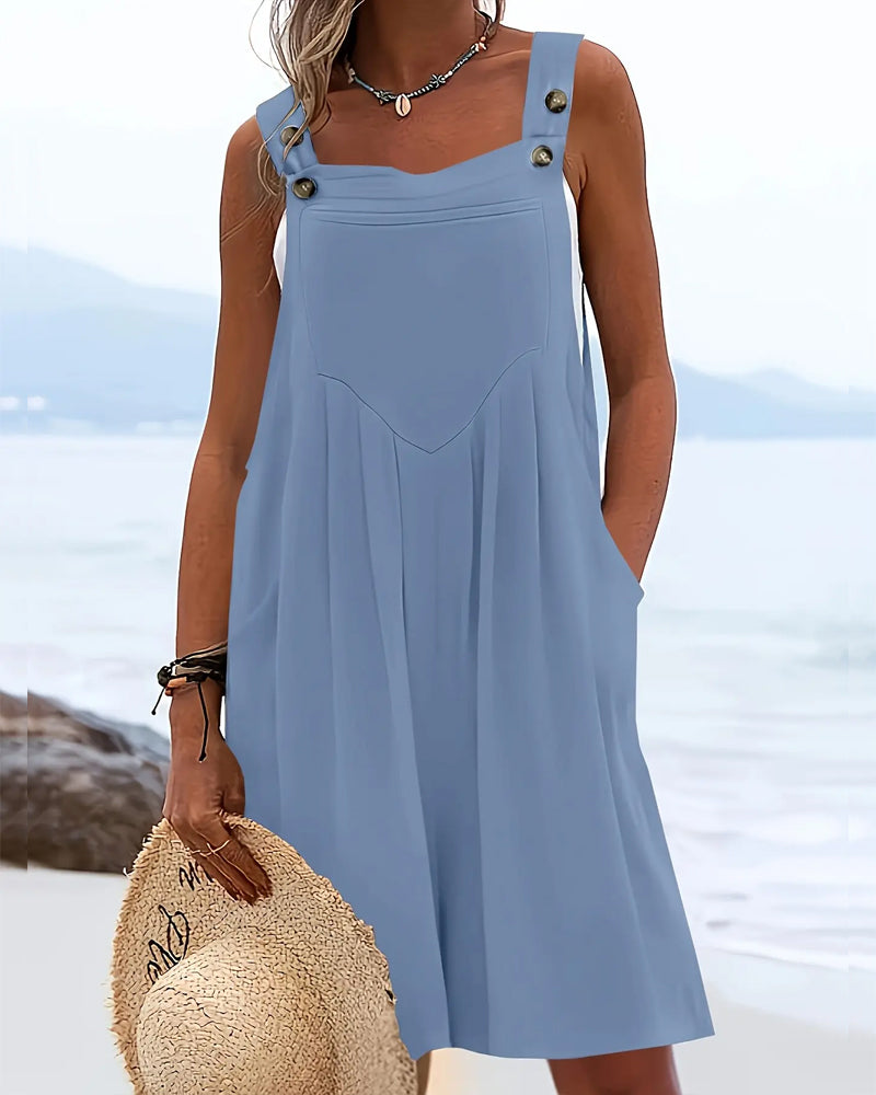 Casual Loose Fit Button Pocket Jumpsuits