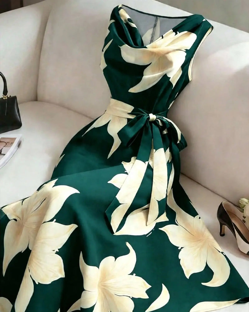 Mock Neck Sleeveless Floral Dress