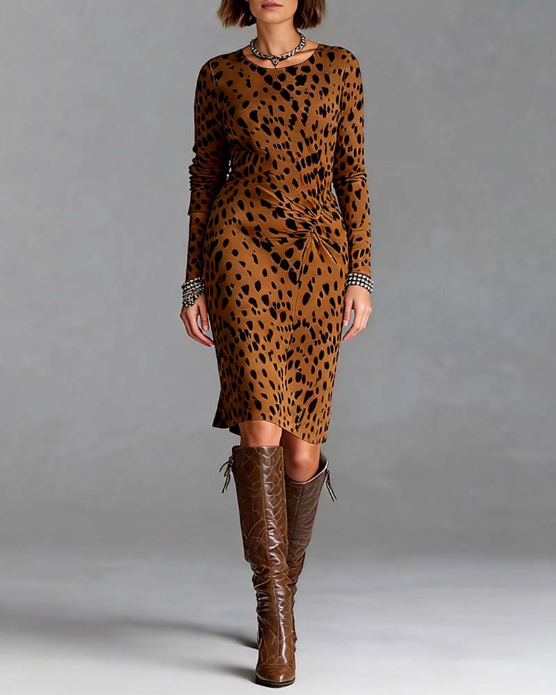 Round Neck Fashion Leopard Print Dress