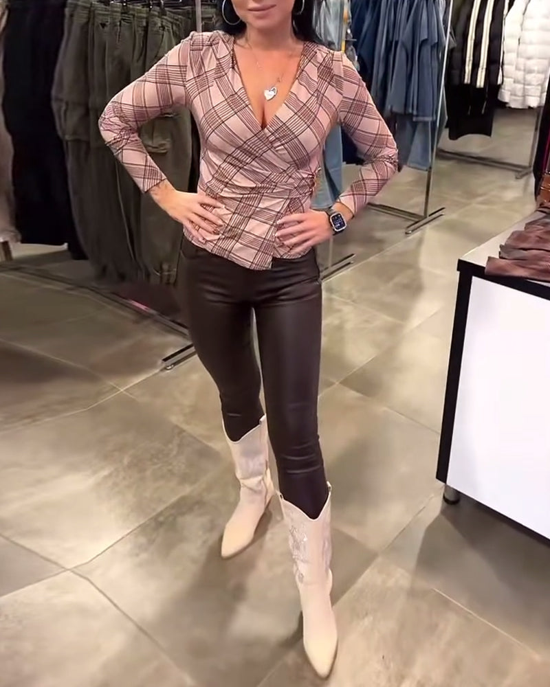 Plaid Fitted Waist Top