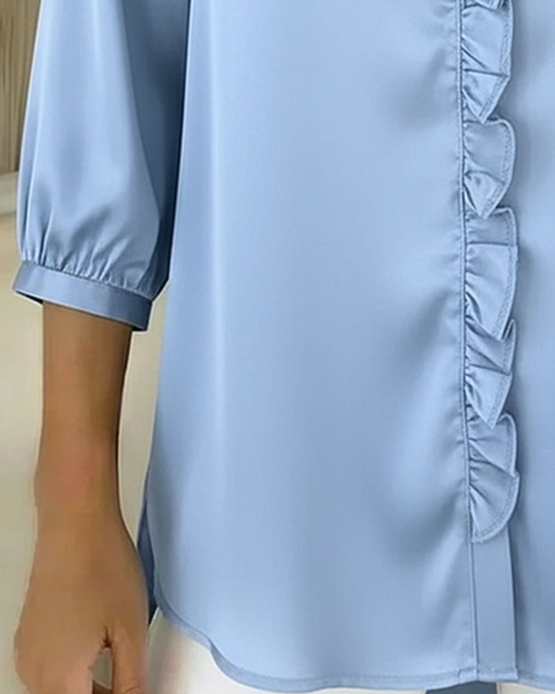 V-Neck Fashion Design Ruffle Blouse