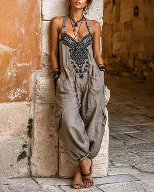 Casual Pocket Printed Jumpsuits