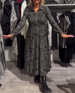 Lapel - collared Fashionable Printed Dress