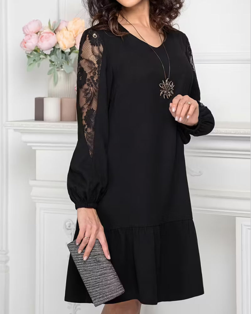 Mesh Patchwork V-Neck Dress