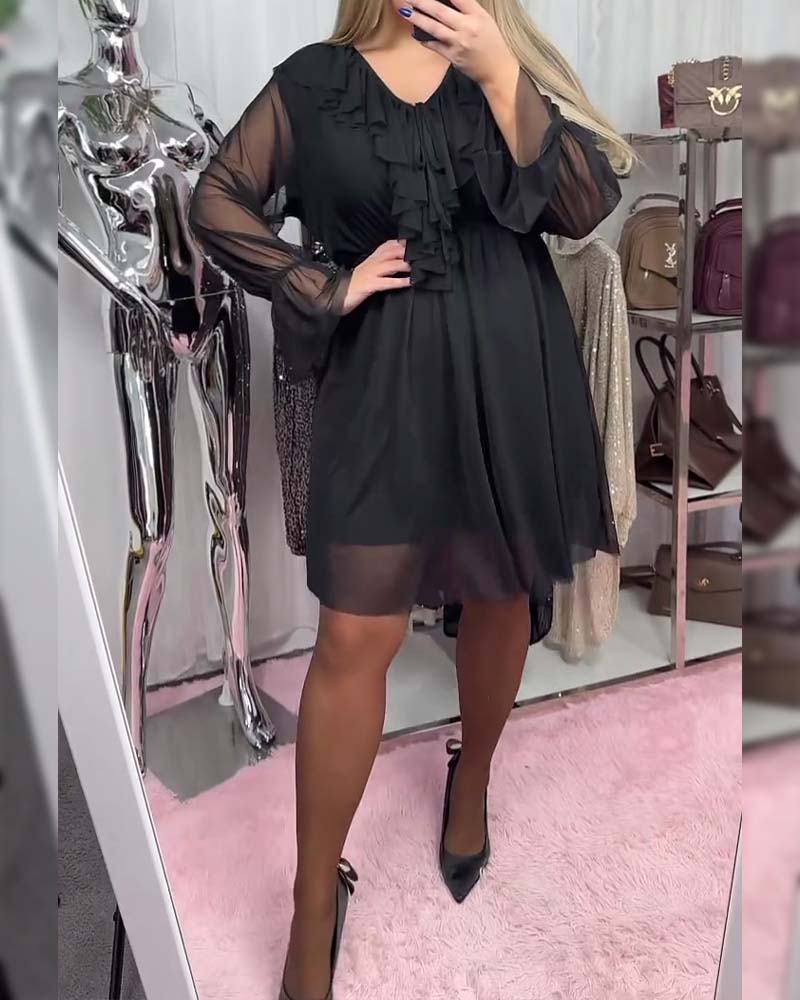 Ruffled V-Neck Fashion Dress