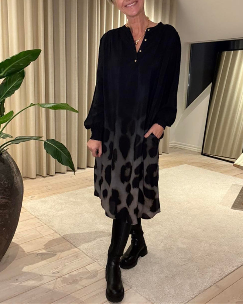 Long Sleeve Loose Printed  Dress