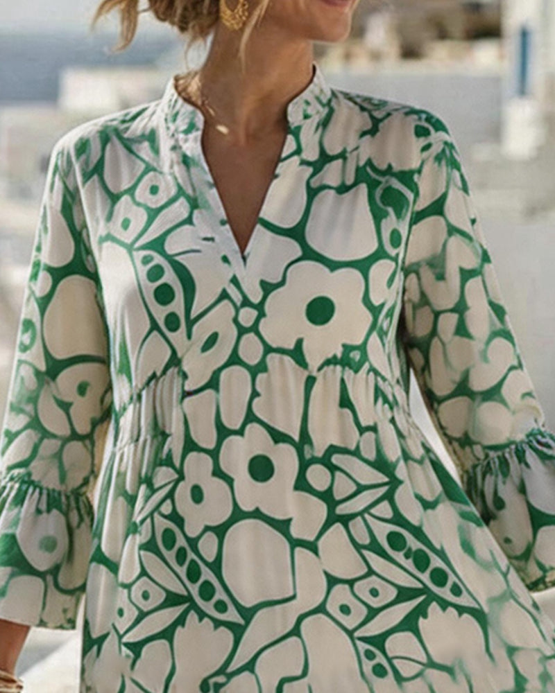 Printed V-Neck Dress