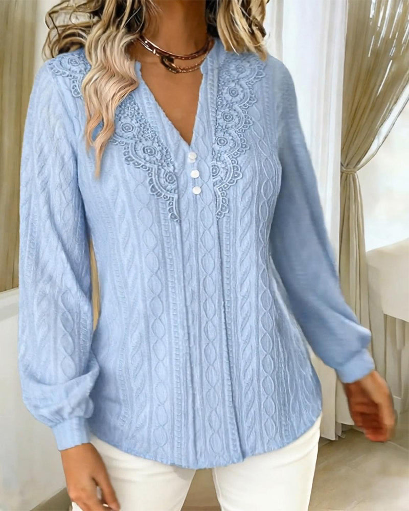V-Neck Jacquard Loose Blouse