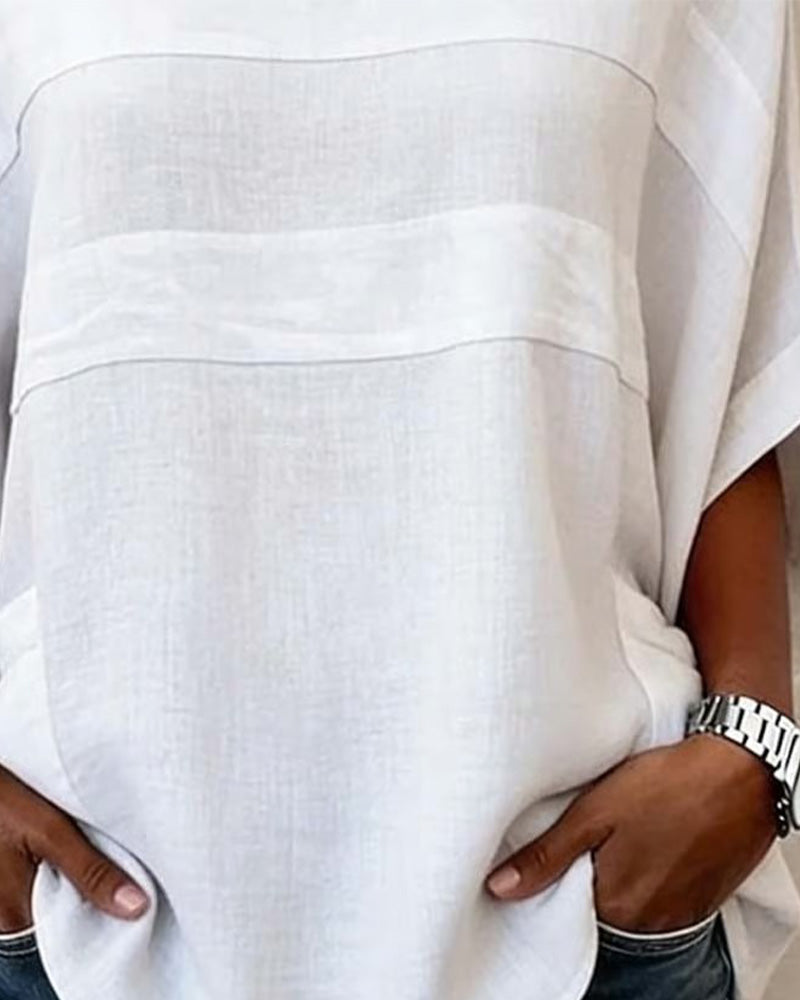 100% Cotton Batwing Sleeve Loose Fit Crewneck Blouse