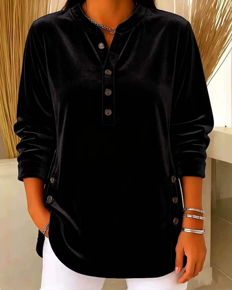 Casual Long Sleeve Henley Blouse