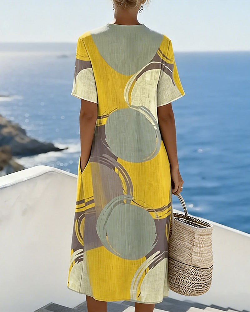 Color-Block Geometric Print Dress