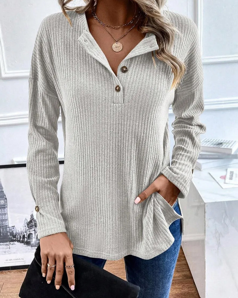 Ribbed Half Zip Pullover Blouse